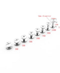 50 Pack Nickel Plated Chicago Screws Featuring Durable Carbon Steel Build And Easy Grip Cross Head For Securing Leather Goods Planning Sheets And Custom Book Bindings Top Shelf Legit Craft Gear, displaying various sizes and measurements.