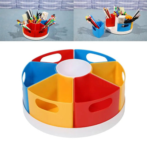 Spinning Desk Organizer With Six Compartments For Pens, Art Supplies, And Makeup Accessories, 360 Degree Rotating Desktop Organizer For Home, Vanity, Or Nightstand, colorful plastic