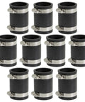 Flexible DWV Coupling One And A Half Inch Black 10 Pack With Universal Fit For Cast Iron Copper Plastic And Schedule 40 Steel Piping Leak Proof Rot Proof And Sealed Against Infiltration Exfiltration For Non-Pressure Drain Waste And Vent Systems, angled view