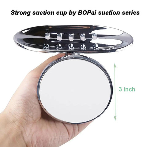 Hand holding Powerful Suction Cup Soap Dish for Shower and Kitchen No Drill Mount Holds Up to 7.5 Pounds Easy No Tool Install