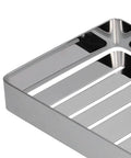 Self Draining Stainless Steel Wall Mounted Soap Dish With Rustproof 304 Construction Hollow Base Drains Water Fast Easy Install Tool Kit Included For Shower Rooms Bathrooms Hotels Homestays, angled close-up