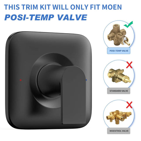 Matte Black Shower Valve Trim Kit With Lever Handle And Temperature Indicator showing Moen Posi-Temp valve compatibility