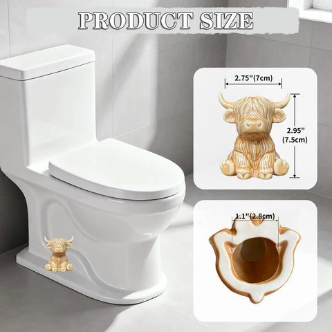 Adorable Highland Cow Toilet Bolt Covers Set Of Two Decorative Bathroom Screw Caps That Straight Up Hide Rusty Floor Mounts Easy Premium Painted Ceramic Install Brown, size and dimensions shown.