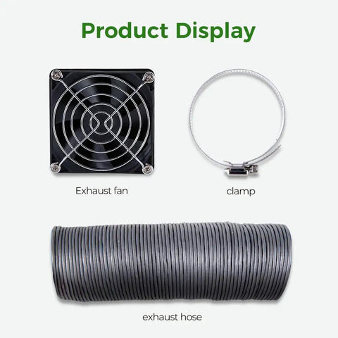 Fume Extraction Kit For 3D Printer Enclosures With 70mm Hose And 4000 RPM High Efficiency Ventilation Fan including hose, fan, and clamp