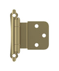 Killer Construction Self Closing Face Mount Hinges 3/8 Inch Inset Cabinet Door Hardware Smooth Operator Design Golden Champagne Finish for faceframe cabinet doors, side view.