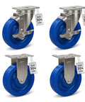 Straight Up 304 Grade Stainless Steel Casters 5 Inch Polyurethane Wheels Heavy Duty Set Of 4 rated at 2200 pounds