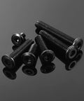 M8-1.25 X 100mm Flat Head Hex Socket Cap Screws Set Of 8 With Hex Wrench Black Oxide 304 Stainless Steel on black background