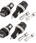 Panel Mounted Fuse Holder Socket With Fuses 5x20mm For 250V 5A Circuits, Four Pack, Durable Plastic And Metal Construction, Easy Install, 11.7mm Thread, Fits 20x5mm Fuses, Black