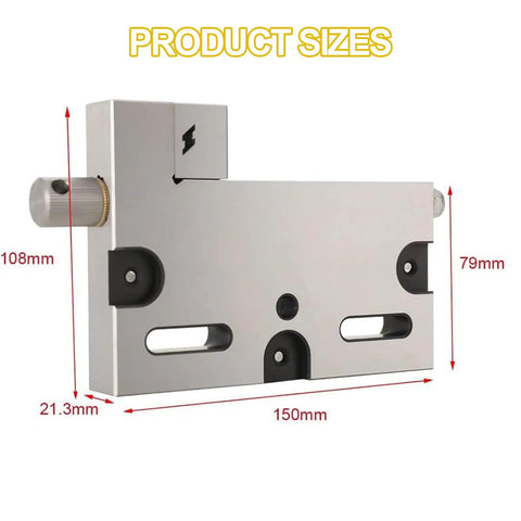 High Precision 4 Jaw Wire Cut EDM Vise In Stainless Steel, 4 Inch Clamp dimensions shown, 100mm clamping range, 3kg load.