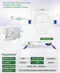 Diagram of 6 Inch Ultra Thin LED Recessed Ceiling Light With Junction Box 5CCT Selectable showing dimensions and specifications