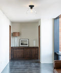 Industrial Semi Flush Mount Ceiling Light With Clear Glass In Black Finish Dope Modern Farmhouse Fixture 10 Inch in a hallway