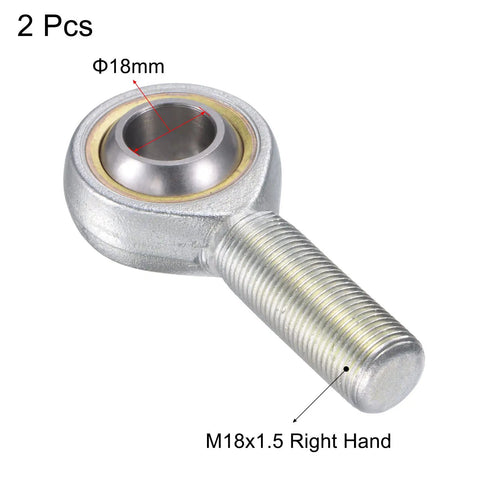 2 Pack Spherical Rod End Bearings With 18mm Bore And M18x1.5 Right Hand Male Thread Self Lubricated Joint Bearing Heavy Duty Connector For Hydraulic Cylinders And Machinery, #45 steel