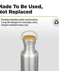 27 Oz Brushed Stainless Steel Water Bottle With Bamboo Lid Leak Proof Reusable Drinkware showcasing durable stainless steel construction.