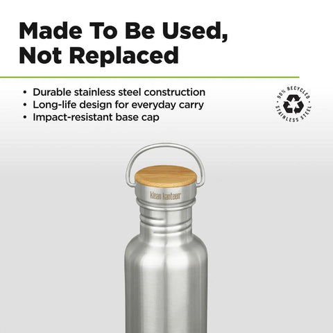 27 Oz Brushed Stainless Steel Water Bottle With Bamboo Lid Leak Proof Reusable Drinkware showcasing durable stainless steel construction.