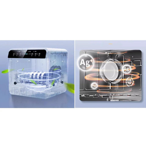 Compact Countertop Dishwasher Automatic Auto Dry Portable Mini Kitchen Essentials For Rv Dorm Apartment Large Capacity Veggie Washer No Sweat Quick Scrub Slick Design Daily Cooking Game Changer with clear view of interior and LED controls