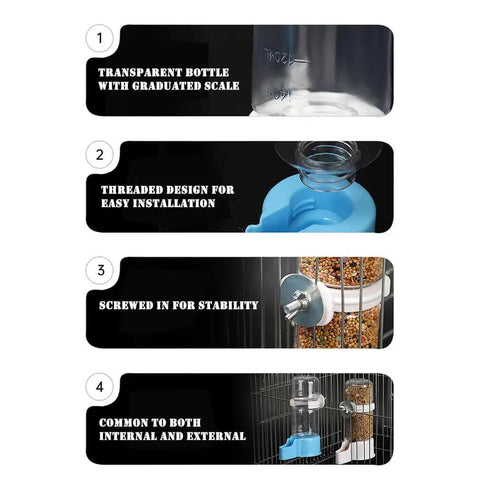 Hang Up This Gravity Fed Bird Water Feeder To Keep Your Feathered Pals Quenched On Autopilot With A Spill Proof Cage Mount Dispenser For Fresh Water Blue features transparent bottle, easy installation, and stability.