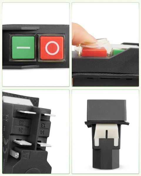 Close-up of Pushbutton Electromagnetic Switch for Garden Tools and Beefy Heavy Duty Machines, 120V 5PIN Replacement Safety Start Switch