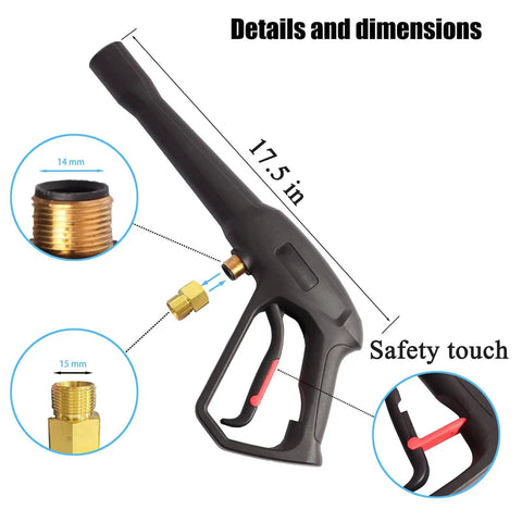 All In One Pressure Washer Gun Kit With Universal M22 Connectors 14MM And 15MM, Includes 1 Tip Holder And 5 Spray Nozzles