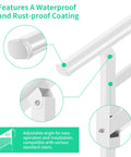 Image showing features of Built Tough Three Step White Metal Handrail, highlighting waterproof coating and adjustable angle.