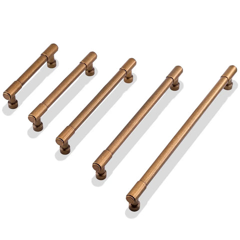 Antique Brass Cabinet Pulls 5 Inch 128mm, 10 Pack Kitchen Cabinet Handles, Drawer Pulls Hardware in vintage style displayed at angle