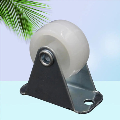 12 Pcs White PP Nylon Furniture Caster Wheels 1 Inch, close-up of a single nylon wheel on a metal plate, showing durability.