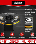 Low Profile Three Eighths Inch Female To One Half Inch Male Impact Socket Adapter For Tight Spaces Converts Impact Driver To Wrench Durable CR MO Steel With Black Phosphated Finish showing anti-drop design and laser marking.