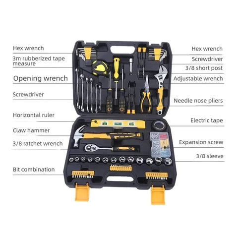 All-In-One 108-Piece Socket Wrench Auto Repair Tool Set With Heavy-Duty Hand Tools And Storage Case open to show contents