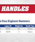 Replacement handles for Built Tough Double Faced Engineer Hammer 3 Lb, Rust Resistant, USA Made SDF48 VN17430 with Sure Lock Eye.