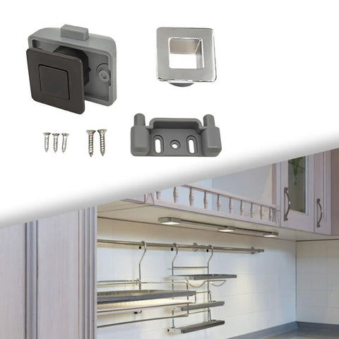 Push Button Latch Lock For 15mm Thick Door Panels Black Heavy Duty Push Lock Cabinet Latch components and screws