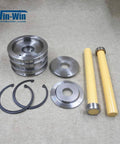 Waterjet piston assembly parts: two yellow rods, metal discs, washers and circlips; Win-Win logo.