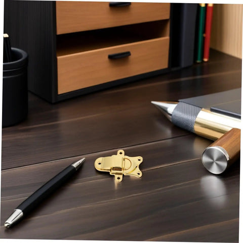Durable Vintage Style Zinc Alloy Duckbill Toggle Latches 2 Pack on wooden desk with pens and drawers.