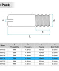 Diagram of 10 Pack M4 16mm Slotted Cylindrical Pin Dowel Set in 304 Stainless Steel External Thread Locating Pins for Metalworking
