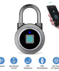 Fingerprint Bluetooth Padlock With Keyless Biometric Access, App Controlled, Water Resistant Lock No Key Needed For Gym, Bike