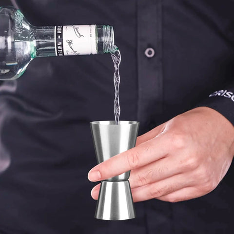 Two Piece Stainless Steel Double Head Measuring Cup 1 Oz 2 Oz Jigger For Cocktails Barware Japanese Style Silver Bar Grade Drink Measuring Tool For Home Bar Pros And Restaurants And Home Kitchens Dishwasher Safe, pouring liquor
