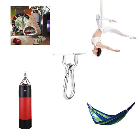 Rock Solid M8 Stainless Steel Ceiling And Wall Mount Hooks For Outdoor Hammocks And Patio Swings Heavy Duty Suspension Anchors With U Shaped Base Plates And Snap Hooks with carabiner and hammock.