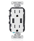 Smart In-Wall USB Charger With 15A Tamper-Resistant Outlet, Dual USB Ports Up To 3.6A Total, Built-In Smart Chip Optimizes Each Device For Fast Charge, No Power Delivery, No Fuss, White Finish, Model T5632-W