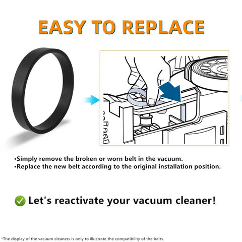 Illustration showing how to install Replacement Belts For Bissell PowerForce PowerBrush Pet XL And TurboClean DualPro Pet Carpet Cleaners Pack Of 2 Replace Part 1626502 No Brainer Install Durable Elastic Rubber For Strong Suction.