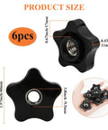 Six Piece Three Eighths Sixteen Thread Five Point Star Thumb Knobs With Ergonomic Non Slip Grip For No Sweat Tightening and stability.