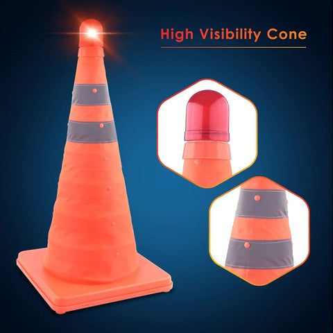 Top Shelf 18-Inch Collapsible Traffic Cones, 4 Pack With Bright Led Beacons And High Viz Strips, Easy Snap Fold Design For Road Jobs Or Parking Lots, Includes A Roomy Carry Tote
