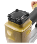 Close-up of the top of the Oil Free Pneumatic Staple Gun And 18 Gauge Brad Nailer showing rubber grip and fastening area.