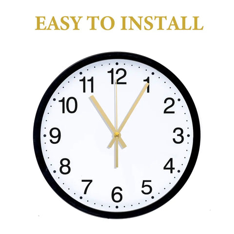 Wall clock with gold metal hands indicating easy installation, showcasing the Metal Clock Hands Replacement Kit 10 Sets Handy DIY Wall Clock Hands.