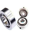 Heavy Duty One Way Overrunning Clutch Bearing Drop In Backstop Upgrade For Industrial Motors shown from side and top angles.