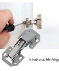 Rotating Concealed Cabinet Door Hinges Four Inch No Drill Installation being installed on cabinet door