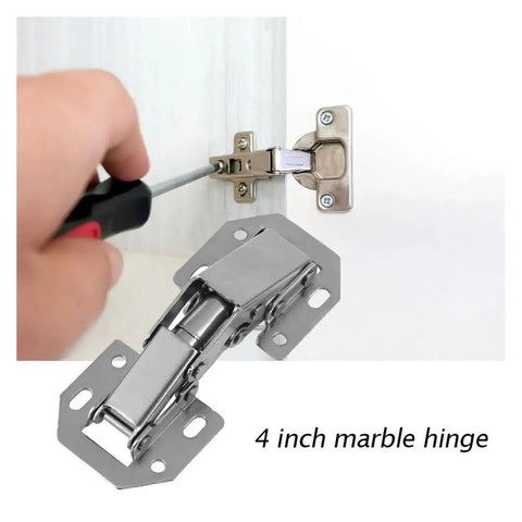 Rotating Concealed Cabinet Door Hinges Four Inch No Drill Installation being installed on cabinet door