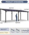 Diagram of 10 Ft By 20 Ft Lean To Gazebo With Hardtop Metal Pergola And Polycarbonate Roof showing dimensions and structure.