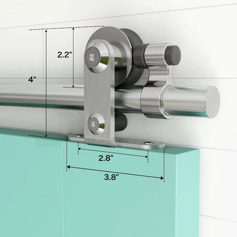 Close-up view of Top Mount 10 Foot Sliding Barn Door Hardware Kit In Stainless Steel Heavy Duty Track For Double Wood Doors