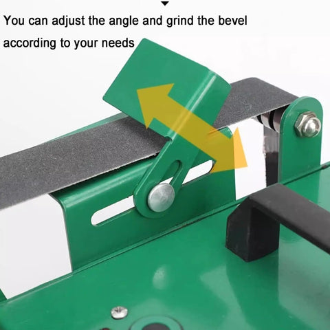 Adjustable angle feature of the Robust 1850 Watt Dual Head Bench Grinder And Belt Sander Station for precise grinding.