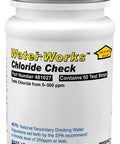 Waterworks Chloride Check Test Strips Nail Down Water Chloride Levels From Zero To Five Hundred PPM Fast Featuring Straightforward Dip And Read Simplicity container with test strips for water quality testing.
