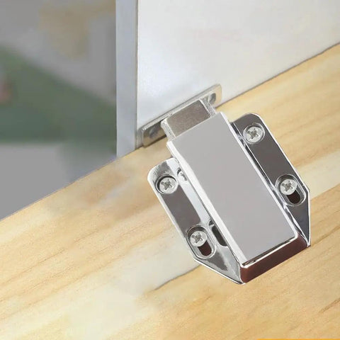 Upgrade Kitchen Vibe With These Sleek Zinc Alloy Push To Open Cabinet Door Catch Latches featuring silent release mechanism on wood.