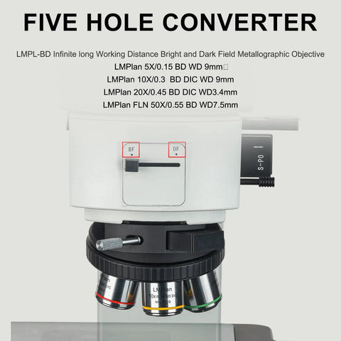 50X-500X Trinocular Metallurgical Microscope With Bright Field Dark Field And Polarized Observation, 6 Inch Large Platform, Built In 5W Led Illumination, 100-240V Wide Voltage, Independent Upper And Lower Light Control For Pro Grade Lab Work, five-hole converter